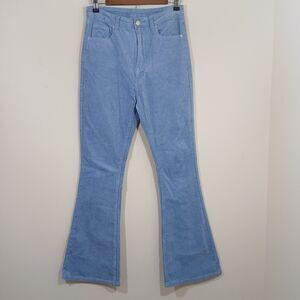 1970s Style Blue Corduroy Flare Bell Bottoms Wide Leg Pants Jeans M Tall
